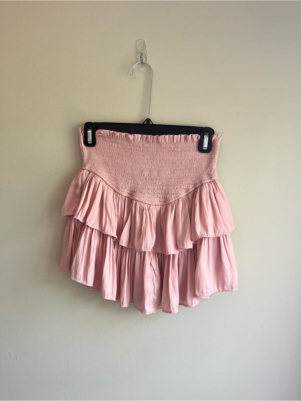 Smocked Waist Tiered Ruffle Mini Skirt - Blush Pink- size small, game day, rush